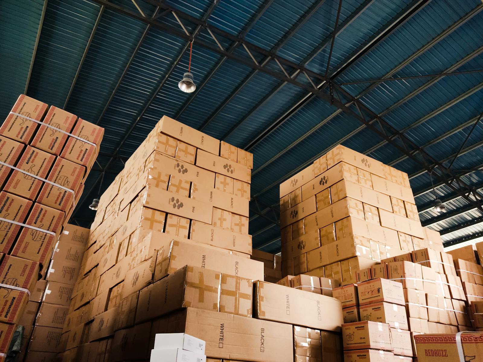 Warehouse with stacked materials